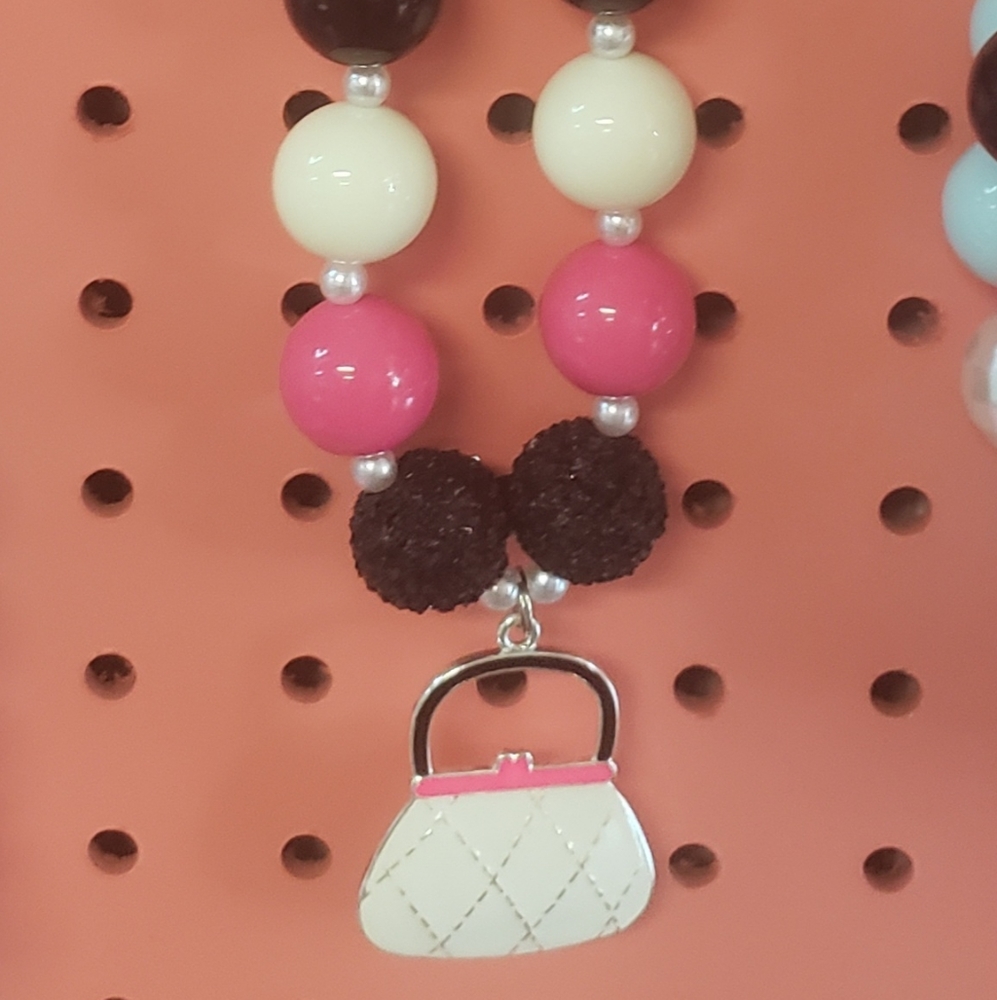 Take me shopping bubblegum necklace little girls handmade Jewelry purse pendant